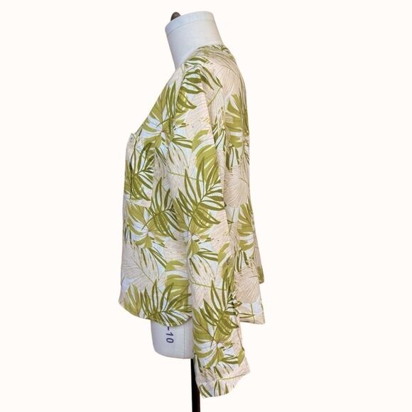 C&C California 100% Linen Tropical Botanical Print Buttons Roll Sleeve Blouse L - Picture 4 of 15